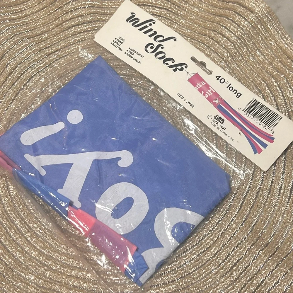 1991 Wind Sock Cutest Boy Girl Vintage Party Decoration  Baby Announcement Its A